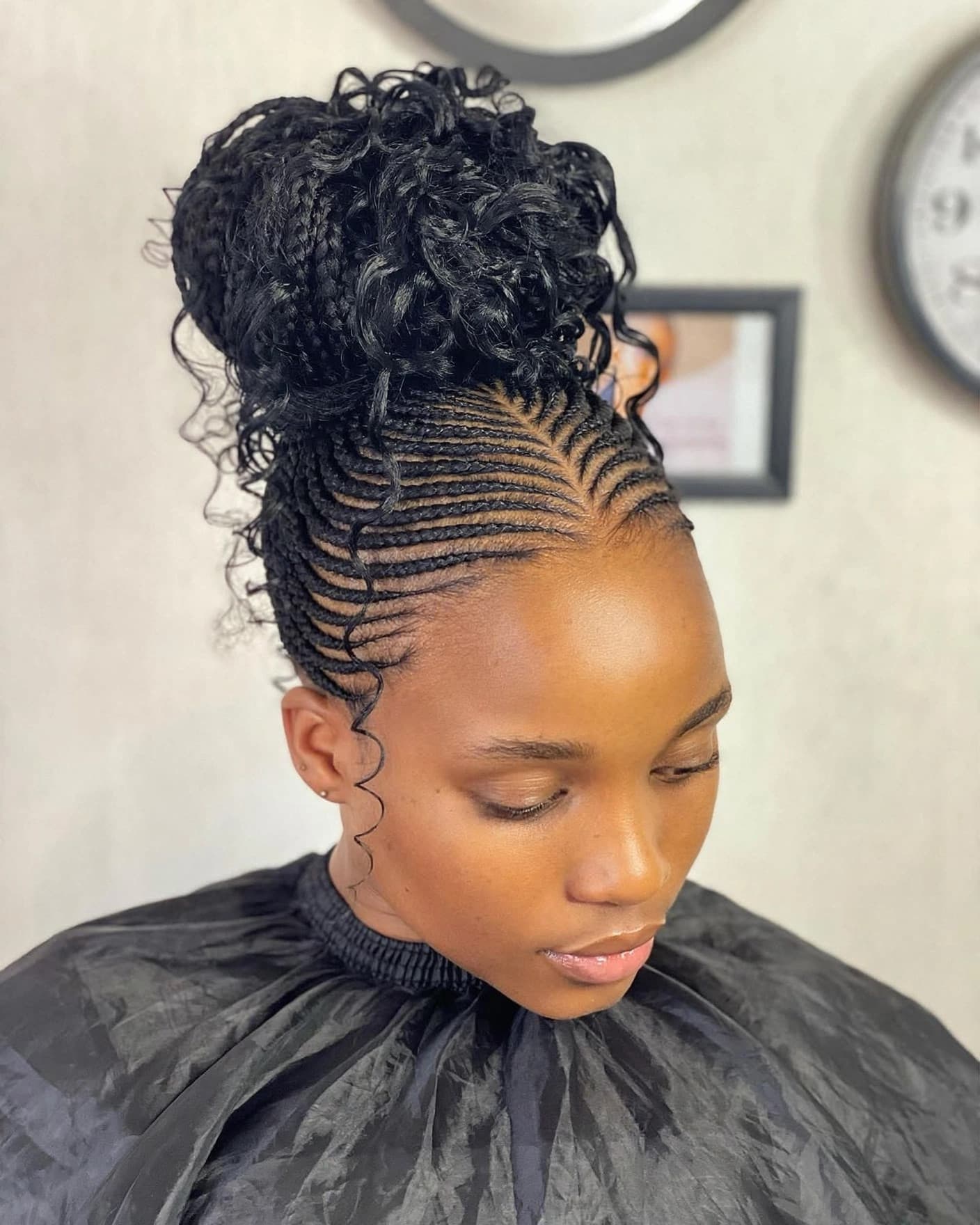 Stitch Braids with Curly Bun — Braiding Hair at Kim Beauty Arusha